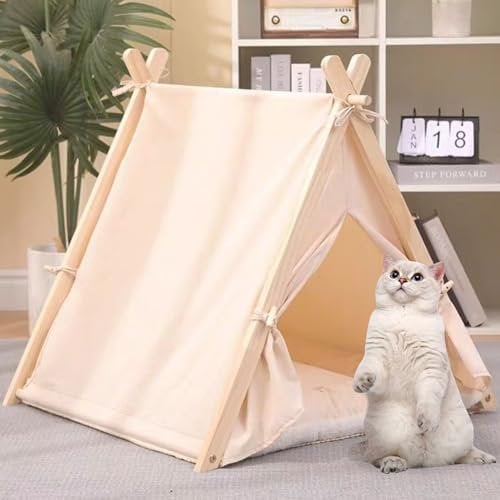 Shakub Haustierzelte,Katzen und Hunde Haustierzelte mit Kissen,Katzenzelt Hundezelt Abnehmbar und Waschbar,Hunde Tipi Katzentipi,Katzenhaus Indoor,Hundehaus für drinnen(Beige, 60x55x63cm)