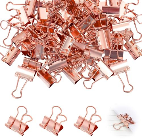 80 mollette pieghevoli in metallo, clip per rilegatura, graffette pieghevoli da 19 mm, clip multiuso, stabili e riutilizzabili per ufficio, scuola, fogli di carta (oro rosa)
