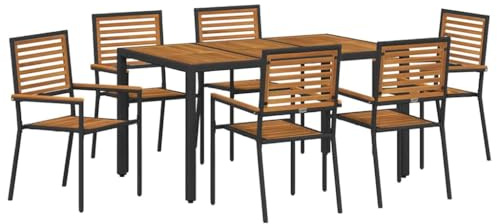vidaXL Garden Dining Set 7 pcs Black 150 x 90 x 75 cm Poly Rattan, Alfresco Dining Collection, Modern Rattan Ensemble, Contemporary Garden Seat, Casual Unit, Outdoor Furniture Set