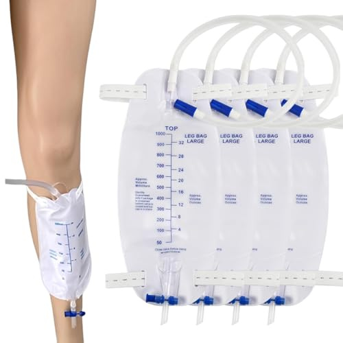 LAKPYN 4 Stück Urinbeutel Beinbeutel 1000ml, Beinbeutel Urindrainagebeutel mit 2 verstellbaren Riemen, Ventil & T-Ablass, hygienisch & geruchsneutral Ideal