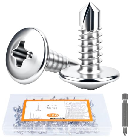 120 Pcs Wafer Head Self Tapping Screws Metal, M4.2x13mm Self Drilling Wafer Head Screws, Sheet Metal Screws410 Stainless Steel Modified Truss Tek Screw Set for MetalWork (120, Silver, M4.2 x 13)