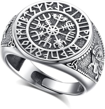AEONSLOVE Drachen Ringe Silber 925 für Herren Damen, Wikinger Runen Vegvisir/Gothic Totenkopf Ring Verstellbar, Schlange Obsidian/Tetragrammaton Pentagramm/Wolf Offener Ring Vintage