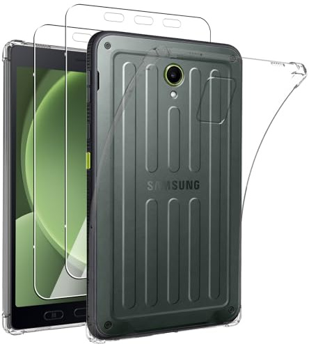 MEMELOKA Coque pour Samsung Galaxy Tab Active 5 (8 Pouces) + Verre Trempé, Anti-Rayures TPU Flexible Transparent avec Coin Renforcé, Antichoc Étui de Protection
