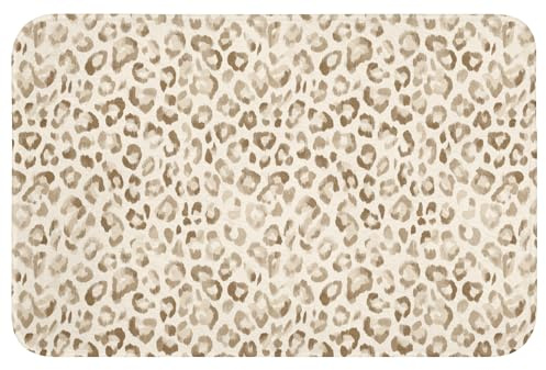 OnlyWow© Badematte Badezimmerteppich Badezimmer Deko Duschvorleger | 60x40 cm - Rechteckig - Badematten Teppich Badvorleger Rutschfest Waschbar Leopard - Klassisch - Beige