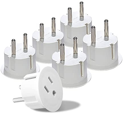 OREI USA to Europe Plug Adapter, Type E/F Schuko, Germany, France - 6 Pack