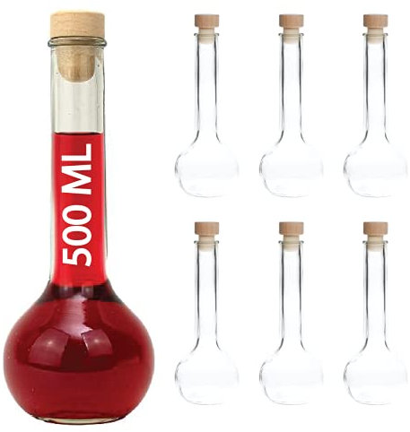 SLK GmbH 6 x Bouteilles en Verre de jus de 500 ML avec Manche en Bois liège TUL-HGK vinaigre, d'huile, d'alcool Litre 0.5 l de slkfactory