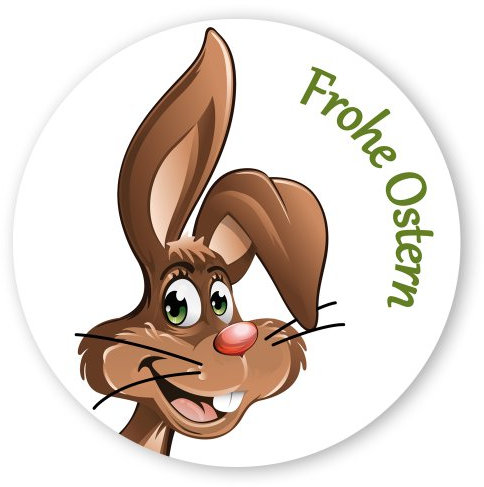 Oster-Aufkleber Ostern-Sticker rund Ø 30mm selbstklebende PE-Folie, 100 Stück auf Rolle Frohe Ostern mit Osterhase