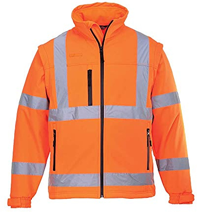 Portwest S428 Hi-Vis 2-in-1 Softshell (3L) Long Sleeve Waterproof | Orange, 4X Large, EN ISO 20471, RIS 3279-TOM, UPF 40+, Polyester, Detachable Sleeves, Bonded with Shell, Secure Storage, Rail