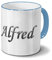 printplanet Tasse mit Namen Alfred - Motiv Chrom-Schriftzug - Namenstasse, Kaffeebecher, Mug, Becher, Kaffeetasse - Farbe Hellblau