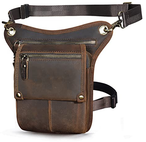 Le'aokuu Herren Echtes Leder Tasche Beinbeutel Beintasche Außenbeintasche Beinbeuteltasche Reisen Hüfttasche Wandern Klettern Oberschenkeltasche für Männer Frauen 211-4
