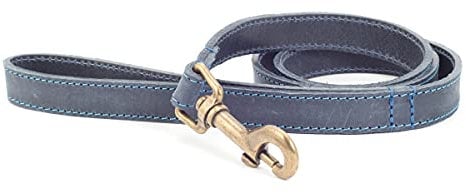 Ancol Timberwolf Soft Handcrafted Leather Dog Lead in Blue - Supple Durable Pet Walking Accessory with Heavy Duty Hardware - 60cm x 19mm