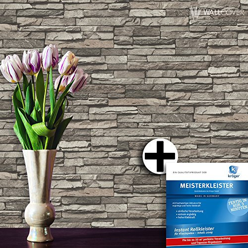 Steintapete Vlies Grau Edel | schöne edle Tapete im Steinmauer Design | moderne 3D Optik für Wohnzimmer, Schlafzimmer oder Küche inklusive NewroomTapezier-Profibroschüre, mit Tipps für perfekteWände