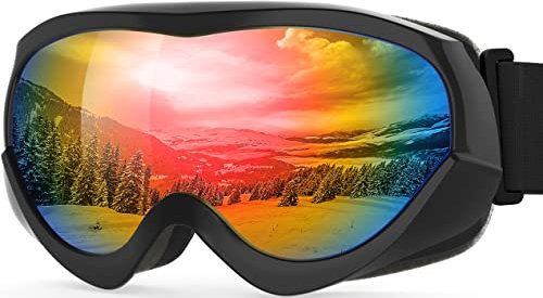 OutdoorMaster Niños Gafas de esquí - Casco compatible con gafas de nieve para niños y niñas con 100% de protección UV(Marco negro + VLT 14% lente gris con REVO colorido)