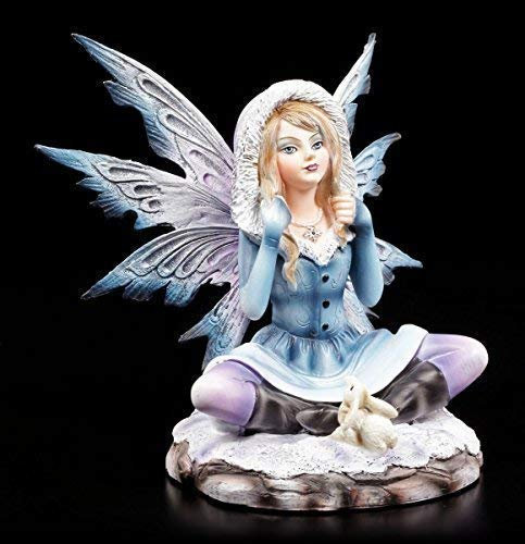 Winter Elfen Figur mit Schneehase - Fairy Fee Fantasy Deko Schnee