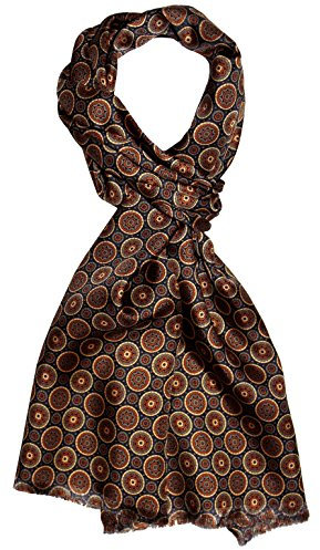Lorenzo Cana - Herren Schal 100% Seide in harmonischen Braun Farben bedruckt doppellagig Seidenschal Seidentuch Tuch Dandy Style 30 cm x 160 cm - 8920511