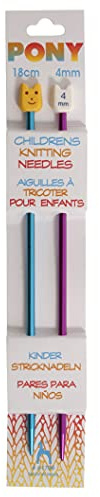 Pony Children's Coloured Knitting Pins: Single-Ended: Anodised Aluminium: 18cm x 4.00mm: Blue/Magenta, Multi, 4mm