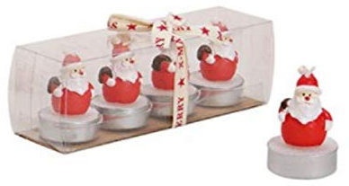4 Teelichte im Geschenk-Set Formteelicht Teelicht-Figuren Nikolaus mit Sack – rot/weiß Ø4xH6cm