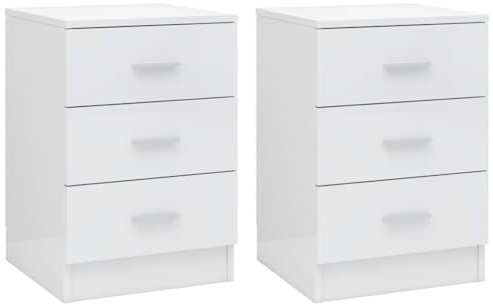 vidaXL 2X Nachtschrank 3 Schubladen Nachttisch Nachtkonsole Nachtschränckchen Nachtkommode Couchtisch Hochglanz-Weiß 38x35x56cm Holzwerkstoff