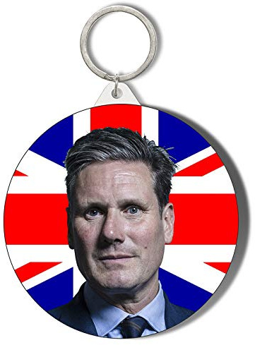 Gift Insanity KEIR STARMER FACE IN FRONT OF UNION JACK - VOTE LABOUR - 58mm Large Keyring