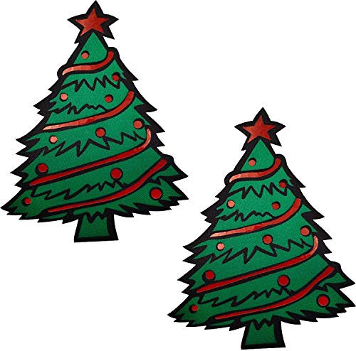 2er-Pack IR-reflektierender Aufnäher mit Aufschrift „Merry Christmas Tree“, bestickt, zum Aufnähen, Dekorieren, Flicken für Kleidung, Zubehör, Rucksack, 10 x 7 cm, Rot