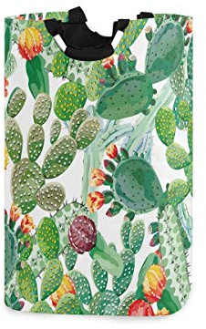 ALAZA Large Collapsible Laundry Baskets with Handles, Cute Succulent Plant Cactus Washing Baskets Laundry Hamper for Bedrooms