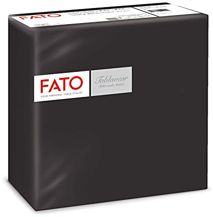 Fato - Trockene Papierservietten, Airlaid, Tucheffekt, Packung mit 50 Servietten, Größe 40x40 gefaltet in 4, Farbe Schwarz