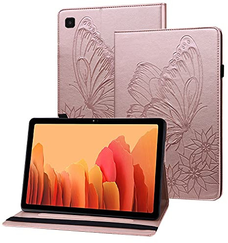 Rostsant Etui Galaxy Tab A7 2022/2020 Housse en Cuir PU Papillon en Relief Portefeuille Coque de Protection Tablette pour Samsung Galaxy Tab A7 10.4 Pouces SM-T500/T503/T505/T509 - Or Rose