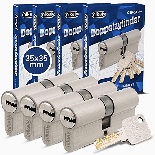 GERCAR Pro Profilzylinder 35/35 Massiver Schließzylinder gleichschließend 4er Set Doppelzylinder Zylinderschloss - Messing matt - inkl. 10 Schlüssel - Wendeschlüssel - Länge: 70 mm, A:35 B:35-4x
