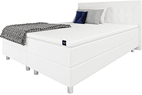 Best for Home Boxspringbett Polsterbett Sawana mit Bonellfederkern-Matratze und Topper Schlafzimmer (Weiß, 180x200cm)