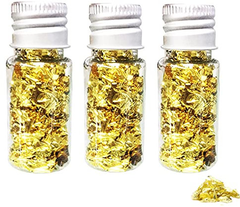 SovZovy Gold Leaf Flakes for Cakes, Chocolate & Desserts – 3 Bottled Premium Decorative Gold Foil Sheets, Long-Lasting & Easy to Use