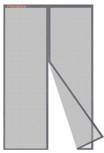 Risareyi Fliegengitter Balkontür Magnet aus Fiberglas 95x200cm, Grau | UV Beständig, Verstärkt Moskitonetz Tür Insektenschutz Tür Ohne Bohren, Ideal für Haustür Terrassentür, Klettband 4cm Oben