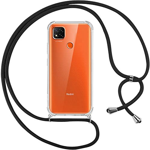 Pnakqil Funda con Cuerda para Xiaomi Redmi 9C 4G/9C NFC 6.53 Carcasa Transparente Suave TPU Silicona Case con Negro Colgante Cordon Colgar Collar Correa de Cuello Cadena Cordón para Redmi 9C NFC