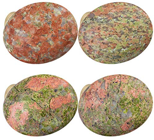 mookaitedecor Set of 4 40mm Unakite Stone Drawer Knobs with Screws, Healing Stones and Crystals, Oval Decorative Stones Pull Handles for Cabinets Cupboard Wardrobe Home Kitchen