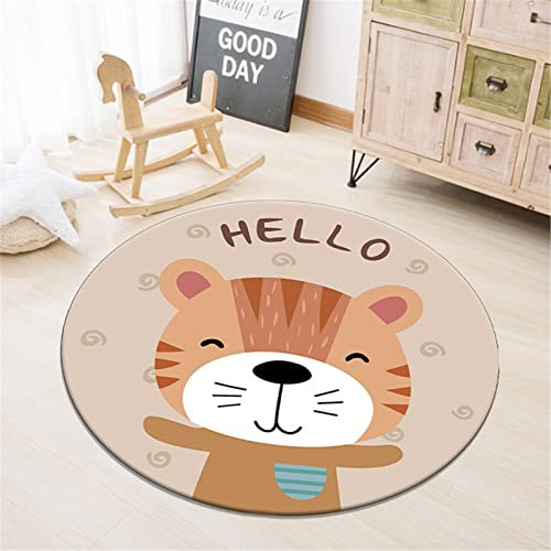 GLITZFAS Teppiche Modern Designer für Wohnzimmer Kinderteppiche Flauschige Runden Groß Schutzmatten Waschbare Matten Kindermatte fürs Babyzimmer Kleinkinderzimmer (Hello Löwe,120 * 120cm)