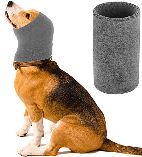 Pubiao Cache-cou et oreilles pour chien,Protection contre le bruit,Chapeau pour chiens et chats,Pour plus de confort, de toilettage,Aide à se calmer (gris, taille M)
