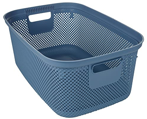 URBNLIVING 30L Plastic Laundry Basket Laundry Clothes Washing Hamper Bin Storage Container Organiser with Handles (Dark Blue)