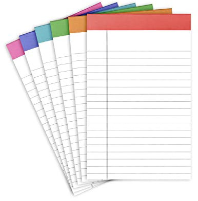 PAPERAGE Notizblöcke, liniert, Regenbogenfarben, 6 Stück, je 50 Blatt, breit/rechtlich liniert, Notizblöcke, Papier, 12,7 x 20,3 cm
