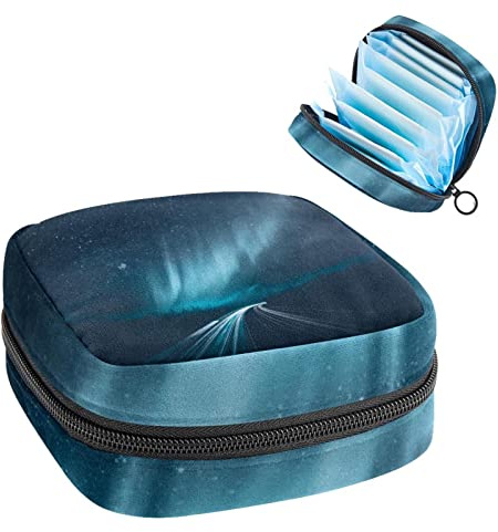 Aufbewahrungstasche für Damenbinden, Menstruationstassen-Tasche, Perioden-Tasche, Organizer für weibliche Pads, Tampons, Nacht-Aurora-Szene