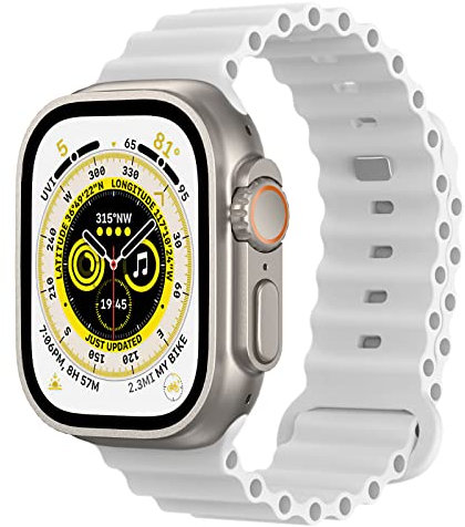 Astorgos Cinturino Ocean Compatibile con Apple Watch Ultra 2 49mm 45mm 44mm 42mm, Cinturino Sportivo di Ricambio in Silicone Morbido per iWatch Ultra SE Series 9 8 7 6 5 4 3 2 1, Bianco