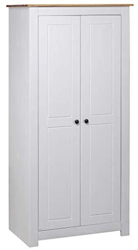 Homgoday Kleiderschrank Garderobenschrank Drehtürenschrank Mit 1 Ablagen und großen Fach mit Kleiderstange für Schlafzimmer Weiß 80×50×171,5 cm