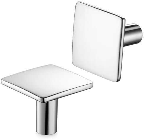 BEROSSA Polished Chrome Solid Square Cabinet Knobs, Kitchen Pull Handles, Pack of 10 | Size 1.3 x 1.3 Inch, Furniture Hardware for Cupboard Door Dresser Drawer Bathroom Vanity 2215