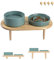 SPUNKYJUNKY Set de Gamelles en Céramique pour Chiens avec Support en Bambou pour Chats et Chiens (Vert Foncé + Vert Foncé)
