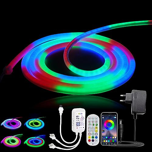 XUNATA 7M WiFi Neon LED Streifen, 24V RGB WS2811 Adressierbare Diffusion Silikon Neon Flex LED Schlauch, Smart App Control, Musiksync, mit Fernbedienung, Kompatibel mit Alexa Google Assistant