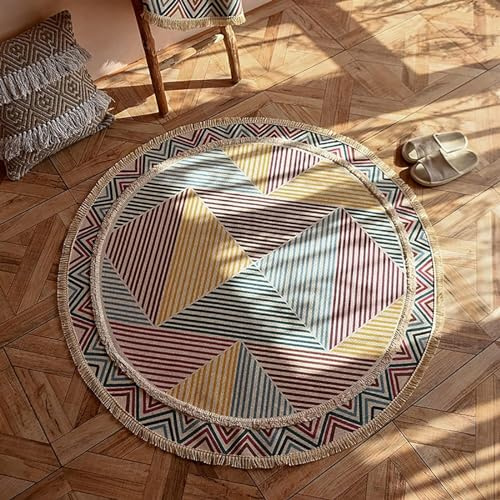 Fußmatte Badematte Türmatte Badteppich Böhmischer Runder Teppich, Handgewebter Teppich Aus Baumwolle Und Leinen, Marokkanische Bodenmatte Badvorleger Badezimmerteppich ( Color : D , Size : 90cm(3ft) )