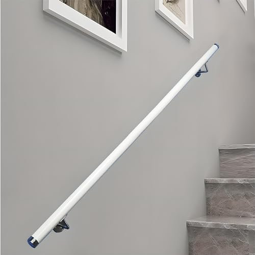 Handläufe Für Treppen, Handläufe Für Innentreppen Aus Holz, Sicherheitshandläufe Für Senioren Und Kinder, Rutschfest, Mit Metallstützen, Rund, Halbrund (Color : White, Size : 80cm)