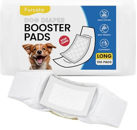 Furcato Einweg-Hundewindeleinlagen für männliche und weibliche Hunde, 100 Stück, Windeleinlagen passen auf die meisten waschbaren Hundewickel und Bauchbänder, lang