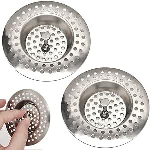 (Set of 2) Stainless Steel Kitchen Sink Strainer Plug with Upgrade Handle, Standard Strainer Drain Protector for Bathroom/Kitchen, Hair Catcher for Bathtub/Shower 3 inches 7.5 cm