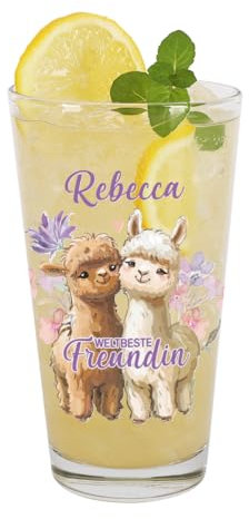 Herz & Heim® Kompliment Trinkglas mit Wunschnamen bedruckt (Weltbeste Freundin)