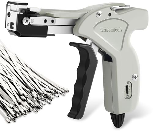 Kit pistola per fascette in metallo, strumento di serraggio e taglierina automatico per fascette in acciaio inossidabile con fascette per cavi in acciaio inossidabile autobloccanti 304 da 200 pezzi