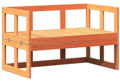 vidaXL Gartensofa 2-in-1, Gartenmöbel Verlängerbar, Sitzbank Bank Sofa für Garten Terrasse, Loungesofa Gartenbank, Wachsbraun Massivholz Kiefer
